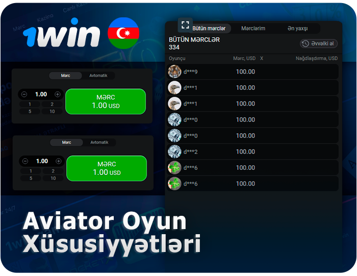1Win veb saytında Aviator oyununun funksionallığı - oyunçu lider lövhəsi, mərc panelləri