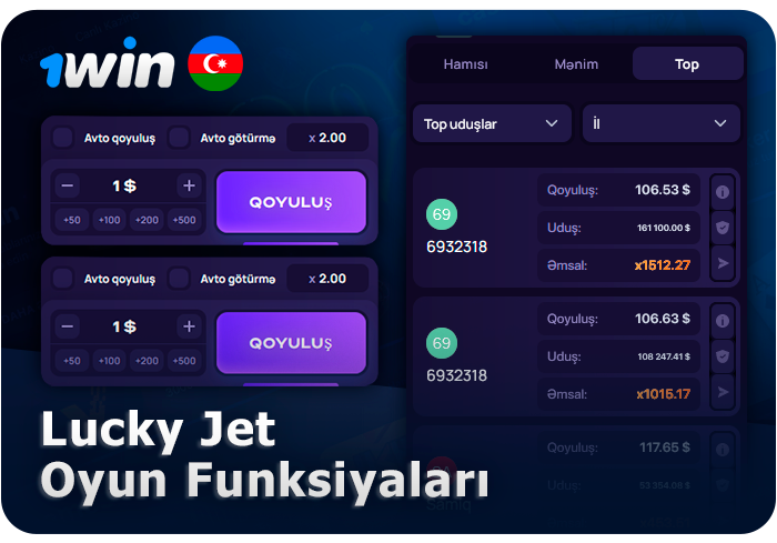 1Win saytında Lucky Jet oyununun funksionallığı - mərc paneli, ən yaxşı oyunçular və s.