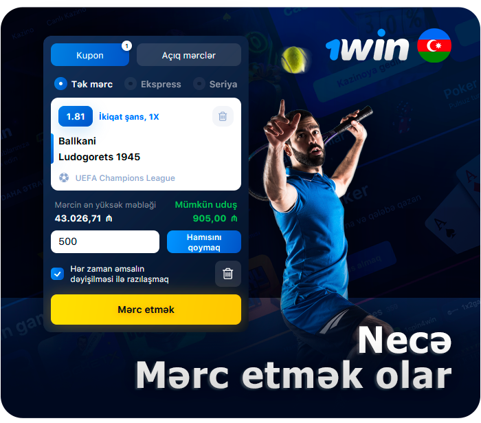 1Win-də tennis oyununa necə pul qoymaq olar