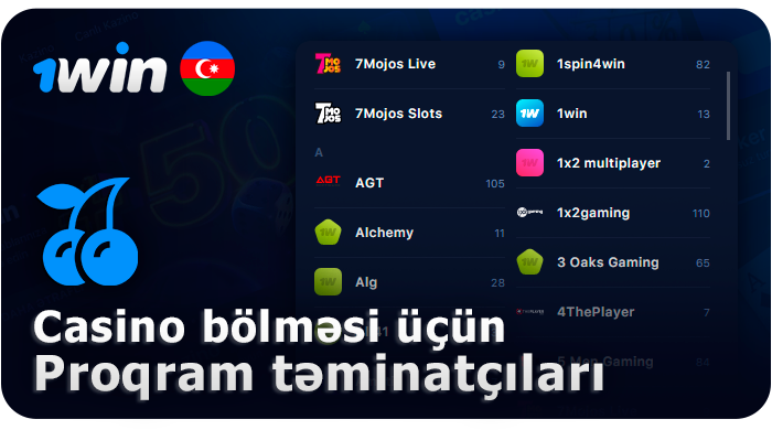 1Win veb saytında mövcud kazino provayderləri