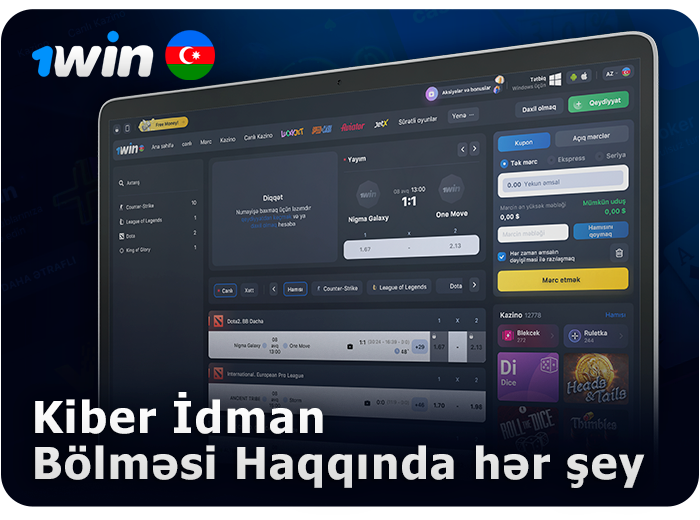 1Win saytında Esports mərc bölməsi